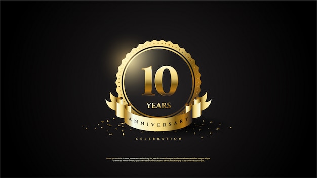 Número de celebración de aniversario con el número 10 de color dorado en un círculo.