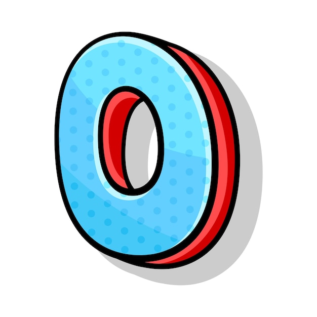 Número cero isométrico azul y rojo en estilo cómico El elemento de la fuente moderna para cualquier diseño o trabajo tipográfico Ilustración vectorial aislada sobre fondo blanco