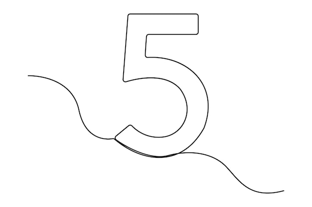 Número cinco dibujo continuo de una línea del número 5 editable dibujo de una línea número 5 icono vector