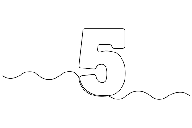 Número cinco dibujo continuo de una línea del número 5 editable dibujo de una línea número 5 icono vector