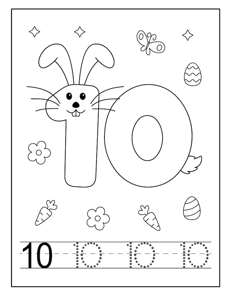 Vector número de conejito de pascua para colorear páginas para niños