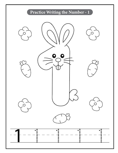 Número de conejo para colorear páginas para niños pequeños