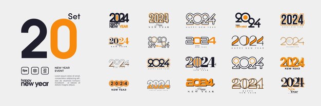 Número de conjunto de feliz año nuevo Diseño moderno único y colorido Con varias opciones de contenido interesante y actualizado para la celebración del feliz año nuevo 2024