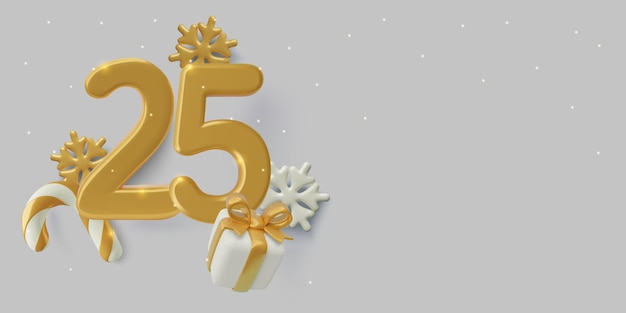 Número D con decoraciones de Navidad doradas Vector fondo de vacaciones para ventas y promociones