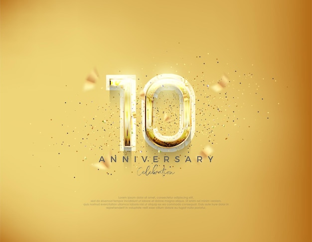 Número del décimo aniversario Vector de fondo de oro de lujo Vector premium para saludo de celebración de banner de cartel