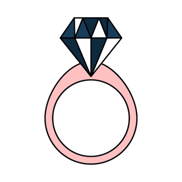 Vector número con un diamante. anillo de bodas para la propuesta. joyas. icono de boda simple. ilustración de vector de doodle