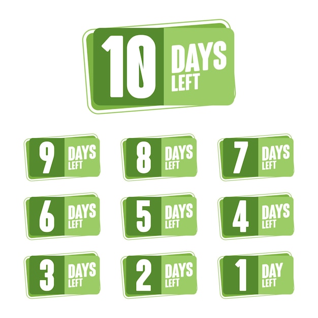 Vector número de días restantes 10 a 1 plantilla promocional insignia verde eps 10 vector libre