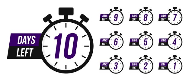 Vector número de días restantes para firmar para la venta o promoción temporizador de cuenta atrás parador establecido reloj de temporizador