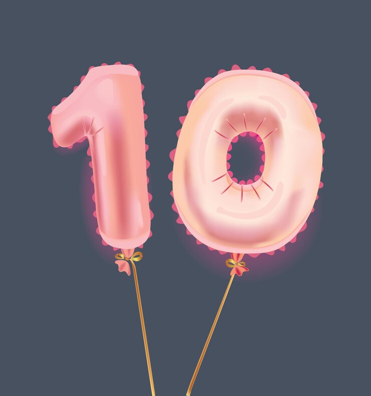 Vector número diez globos