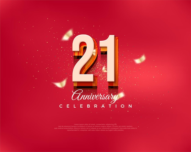 Número de diseño moderno para la celebración del 21 aniversario en rojo lujoso