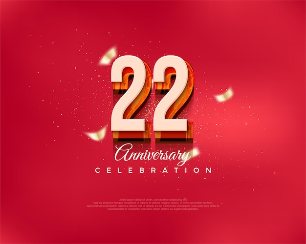 Número de diseño moderno para la celebración del 22o aniversario en lujoso fondo vectorial rojo Premium para saludos y celebraciones