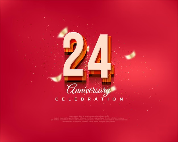 Número de diseño moderno Para la celebración del 24 aniversario en lujoso rojo Fondo de vector Premium para saludo y celebración