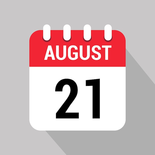Número de diseño de objeto vectorial del icono del calendario del 21 de agosto