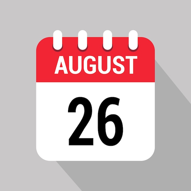 Número de diseño de objeto vectorial del icono del calendario del 26 de agosto