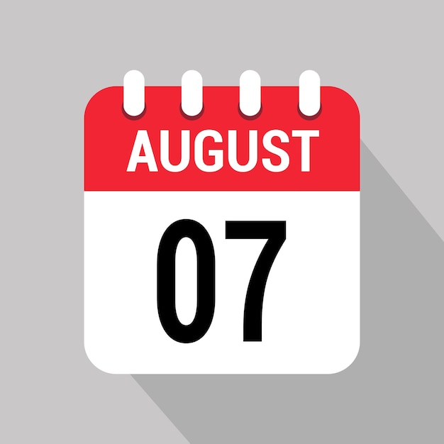 Número de diseño de objeto vectorial del icono del calendario de 7 de agosto