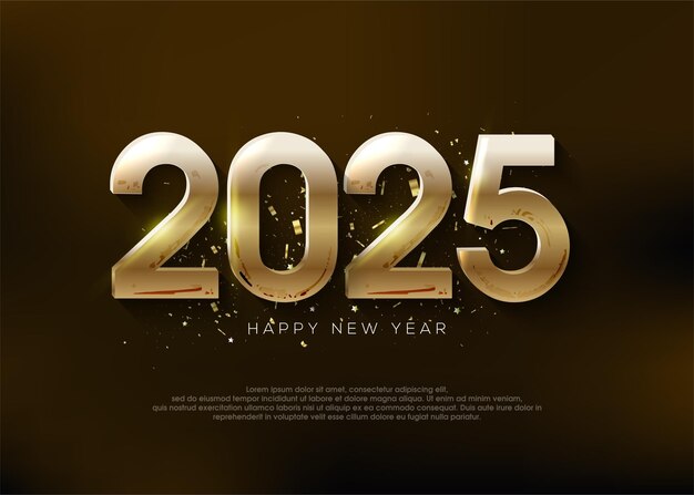 Número dorado 2025 feliz año nuevo saludo para la celebración del nuevo año 2025