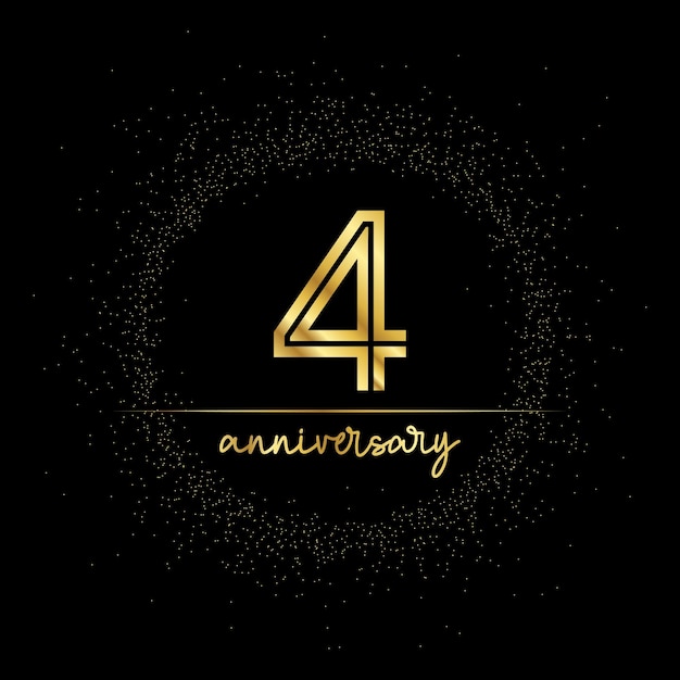 Número dorado de 4 años para aniversario con brillo dorado y línea sobre fondo negro