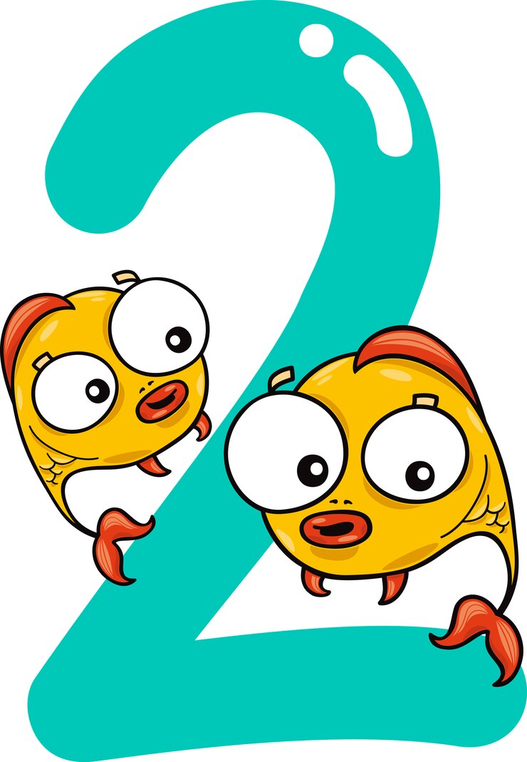 Vector número dos y dos peces