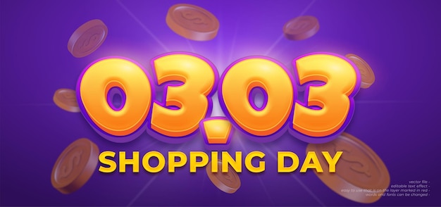 Número editable de estilo 3d 0303 día de compras con fondo púrpura degradado