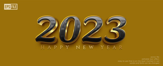 Número editable de estilo dorado 3d 2023 para celebración de año nuevo