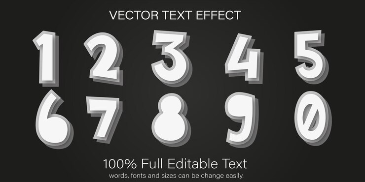 Vector número efecto de texto editable 1 2 3 4 5 6 7 8 9