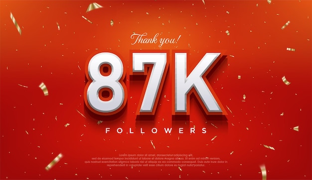 Número elegante para agradecer a 87.000 seguidores el último diseño vectorial premium