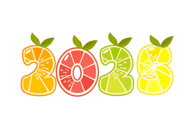 Número de frutas cítricas 2025 Números de cítricos Figuras de números 2026 para el diseño gráfico