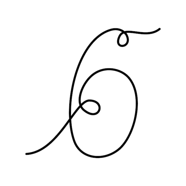 Número línea continua número seis concepto de diseño de letras a mano en el estilo minimalista de arte de línea