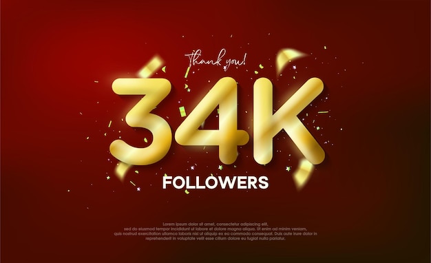 Número metálico dorado gracias seguidores 34k