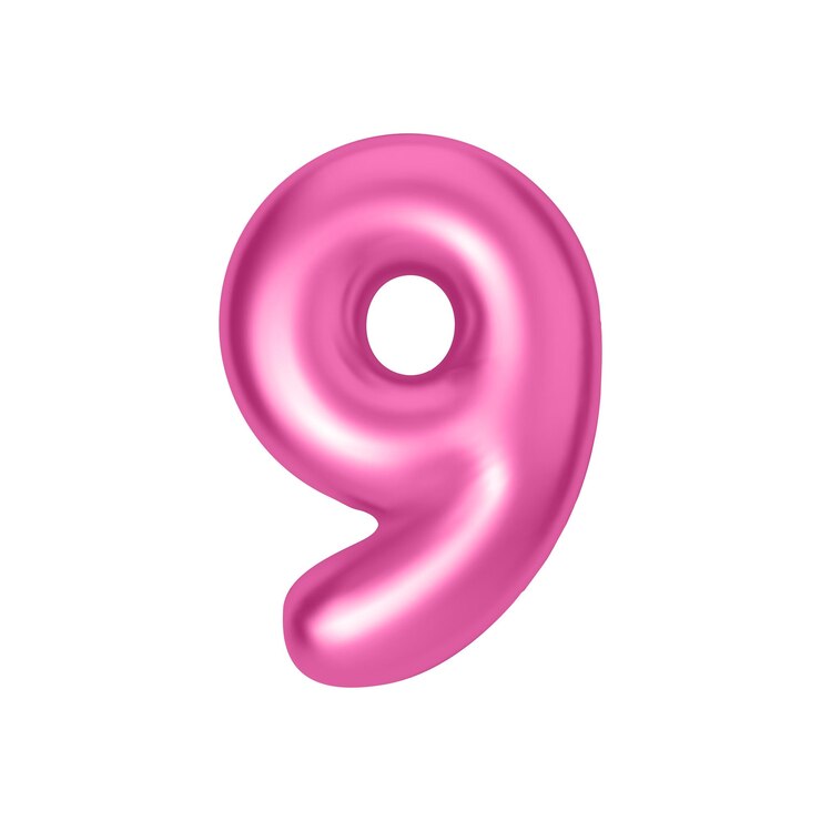 Vector número metálico rosa 9 balón de papel de aluminio y látex número nueve en estilo 3d elementos de diseño realistas aislados en fondo blanco ilustración vectorial