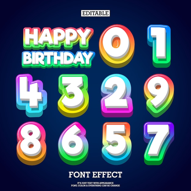 Vector número moderno del texto del gradiente de colofull 3d para el diseño del cumpleaños de los niños