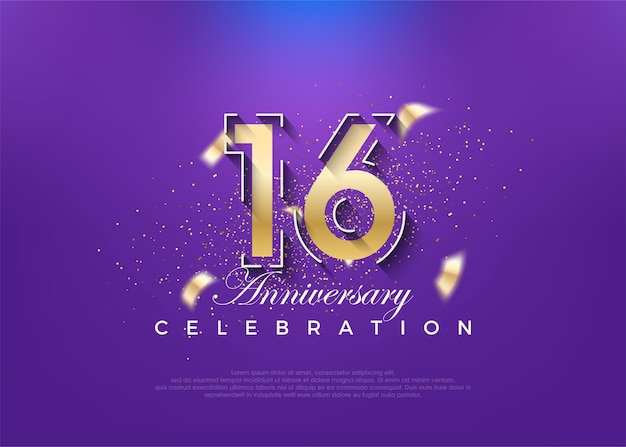 Número de oro 16o aniversario diseño vectorial premium vector premium para el cartel de la celebración del estandarte