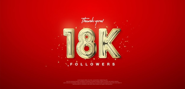 Vector número de oro de 18k gracias por seguidores carteles banners de publicaciones en redes sociales