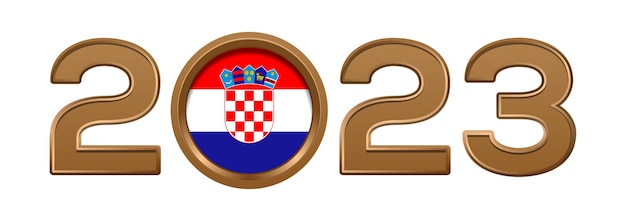 Número de oro de 2023 con la bandera de Austria en el interior. Diseño de texto de logotipo de número 2023 aislado en blanco.