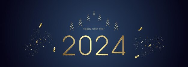 número de oro 2024 con cintas sobre fondo azul degradado oscuro vector de concepto de tarjeta de felicitación