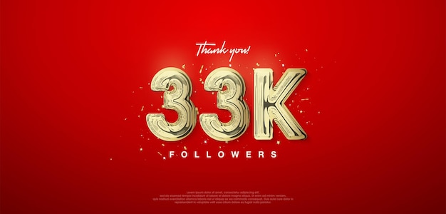 Vector número de oro de 33k gracias por seguidores carteles banners de publicaciones en redes sociales