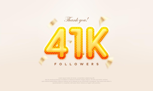 Número de oro amarillo 41k gracias a los seguidores de un diseño vectorial moderno y premium