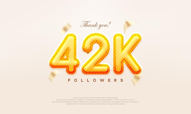 Número de oro amarillo 42k gracias a los seguidores de un diseño vectorial moderno y premium