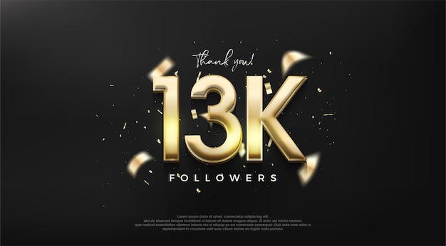 Número de oro brillante de 13k para un diseño de agradecimiento a los seguidores