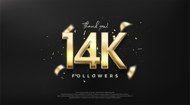 Número de oro brillante de 14k para un diseño de agradecimiento a los seguidores