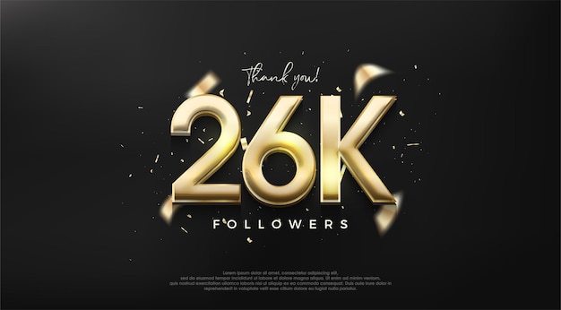 Número de oro brillante de 26k para un diseño de agradecimiento a los seguidores