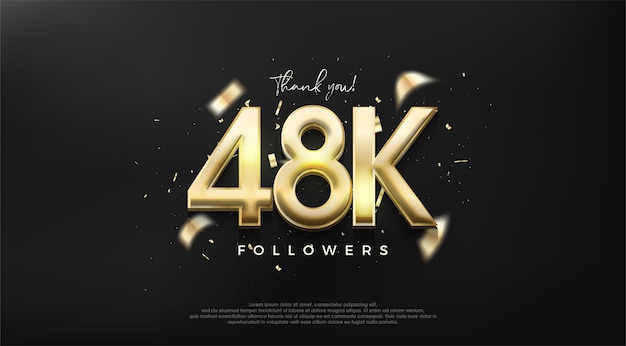 Número de oro brillante de 48k para un diseño de agradecimiento a los seguidores