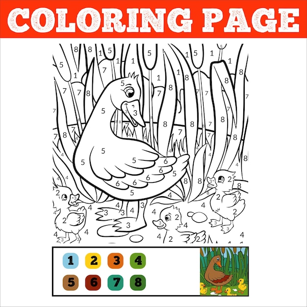 Número de página para colorear para niños. Cute dibujos animados animales de la selva. Aprende números y colores.