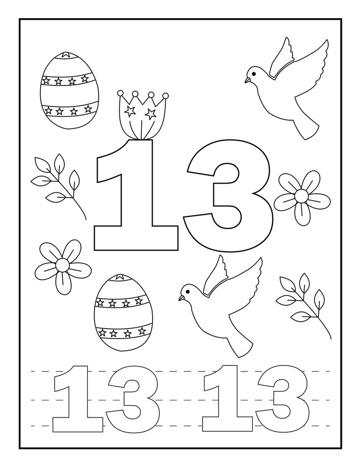 Vector número de páginas para colorear para niños, diseños de pascua, flores, pájaros, etc.