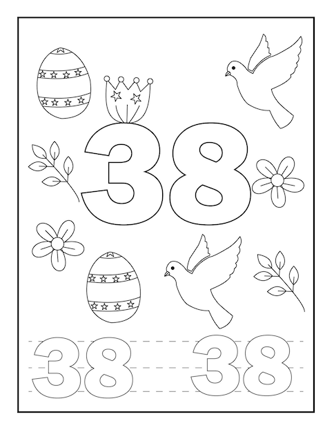 Vector número de páginas para colorear para niños, diseños de pascua, flores, pájaros, etc.