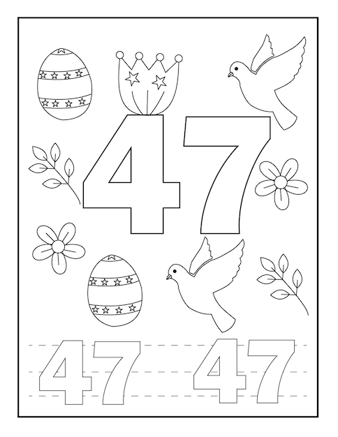 Número de páginas para colorear para niños, diseños de Pascua, flores, pájaros, etc.