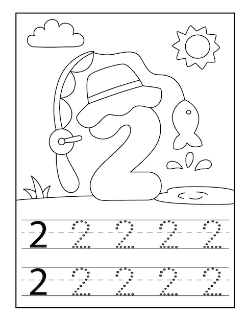 Número de pesca páginas para colorear para niños pequeños