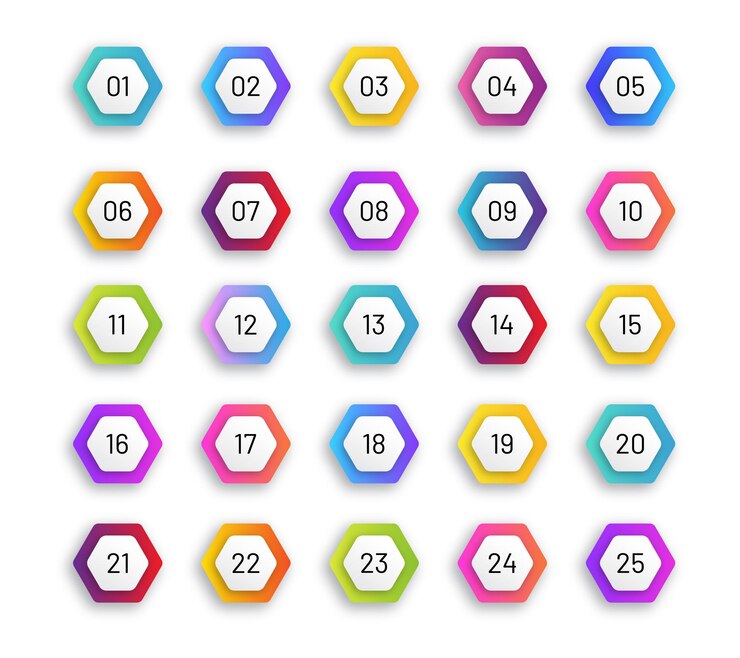 Vector número de puntos de bala 1 a 25 marcadores de gradiente de moda conjunto vectorial