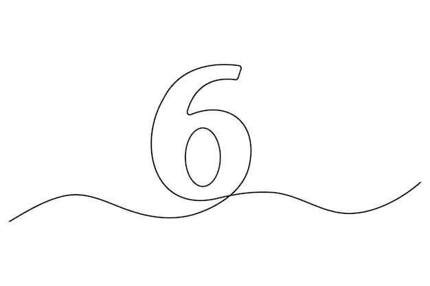 Número seis dibujo continuo de una línea del número 6 editable dibujo de una línea de ilustrador vectorial