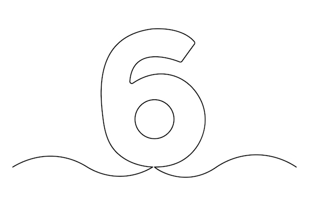 Número seis dibujo continuo de una línea del número 6 editable dibujo de una línea de ilustrador vectorial